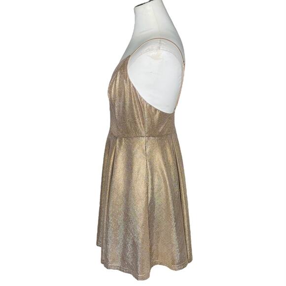 Lulus Lookout Weekend Sparkly Gold Skater Dress size Large - Picture 5 of 11